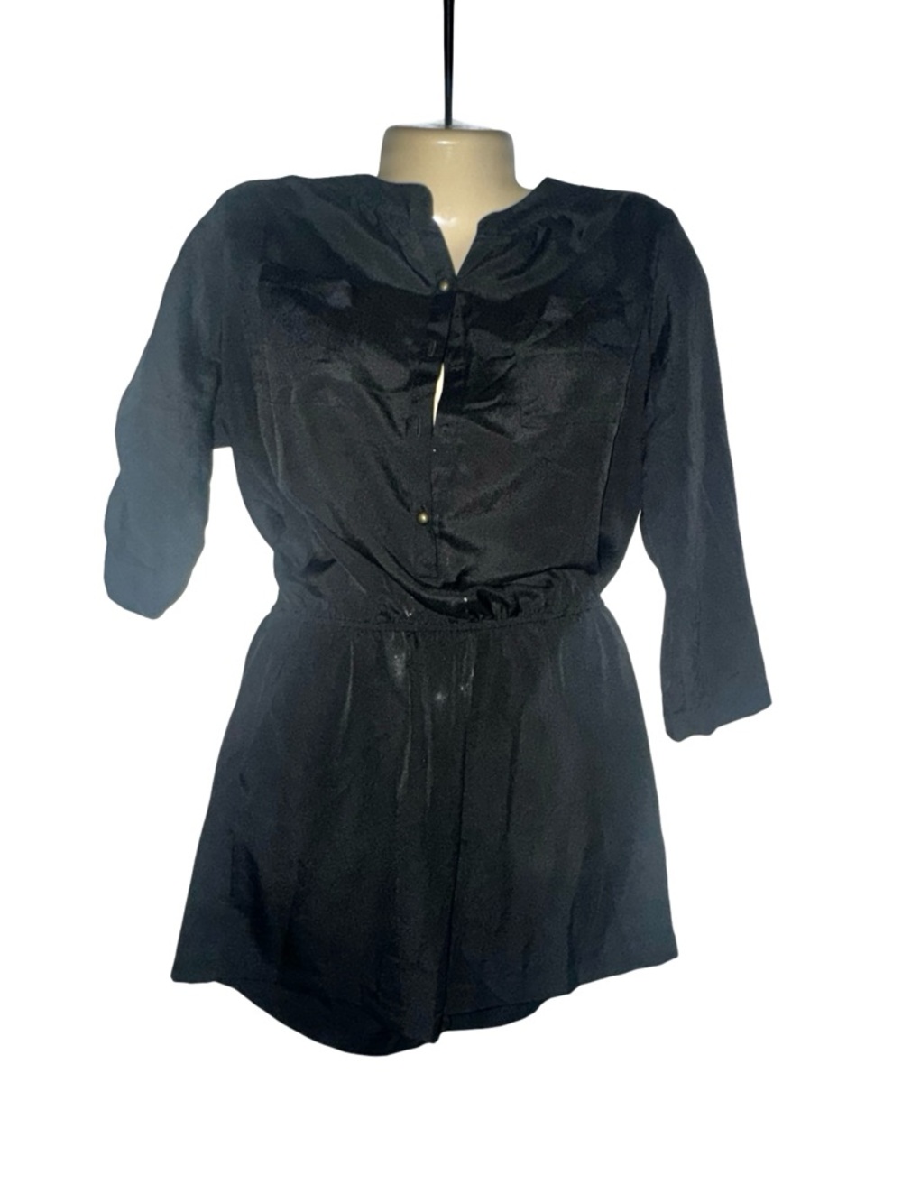 Black Long Sleeve Button Romper
